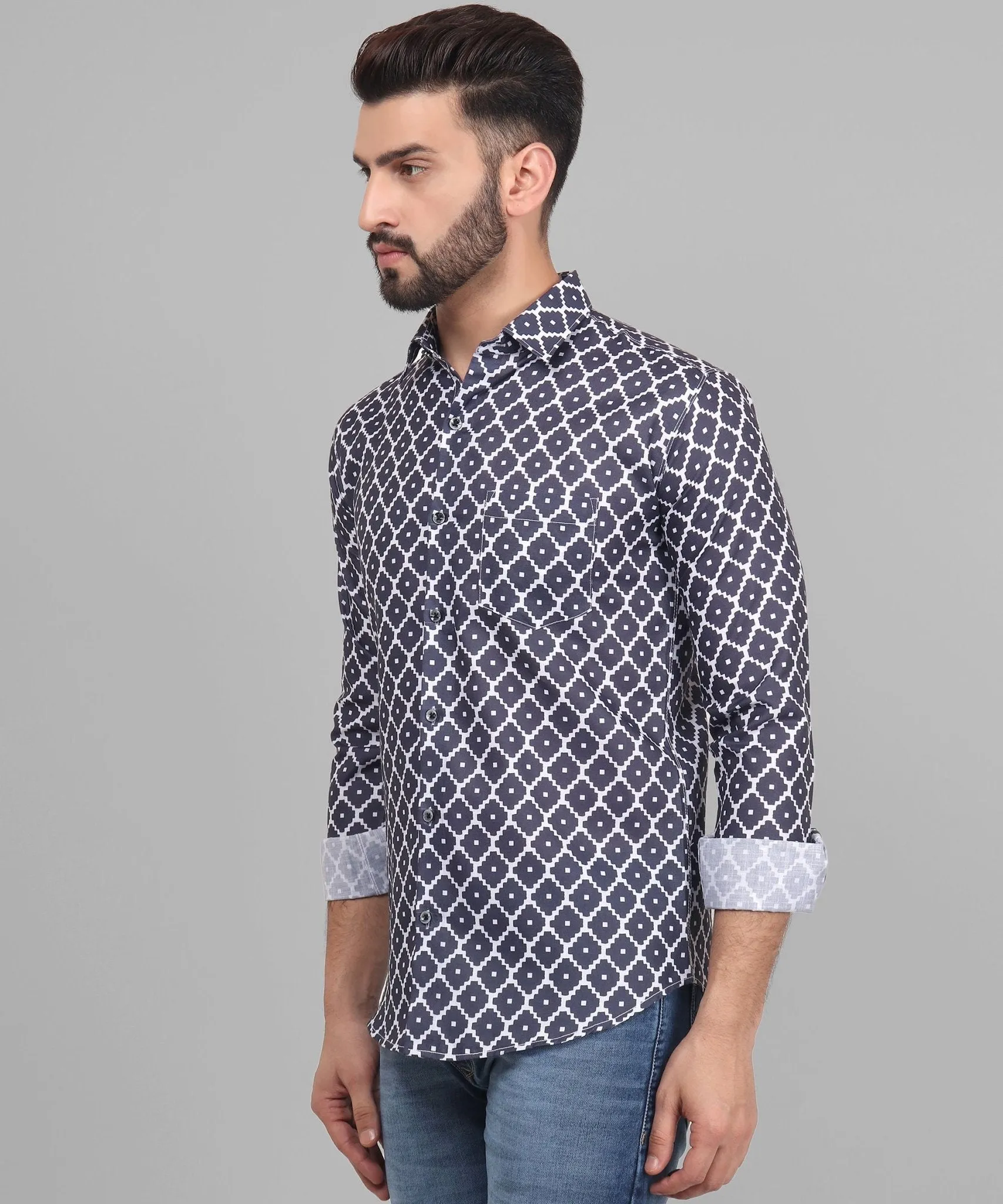 Urbanite Men's Printed Full Sleeve Cotton Button-Up Shirt For Men