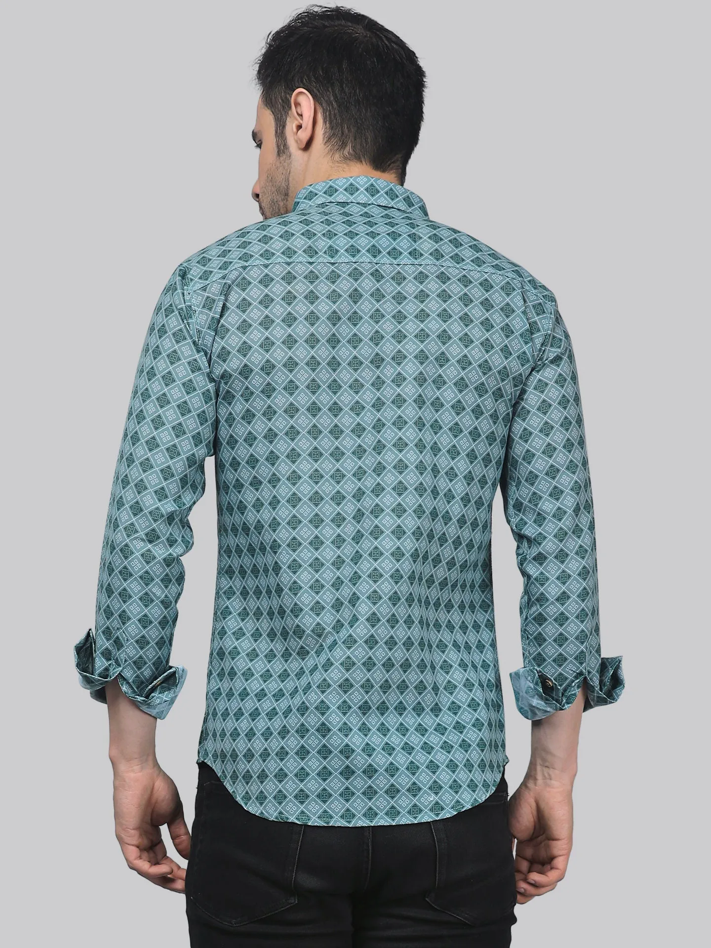 Vivacious Vibes Men's Printed Full Sleeve Cotton Button-Up Shirt For Men