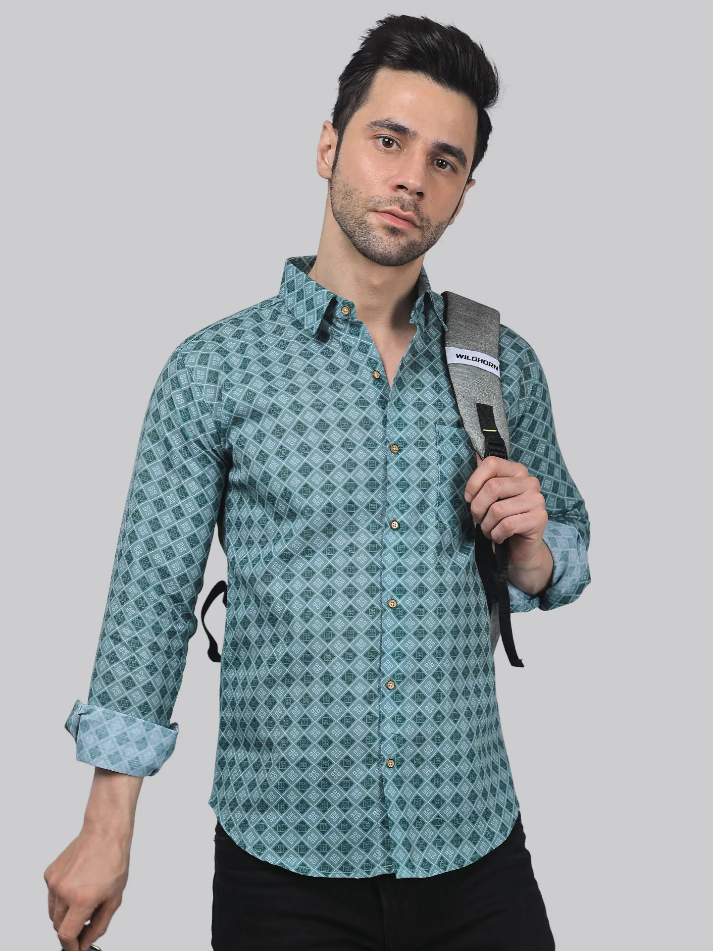 Vivacious Vibes Men's Printed Full Sleeve Cotton Button-Up Shirt For Men