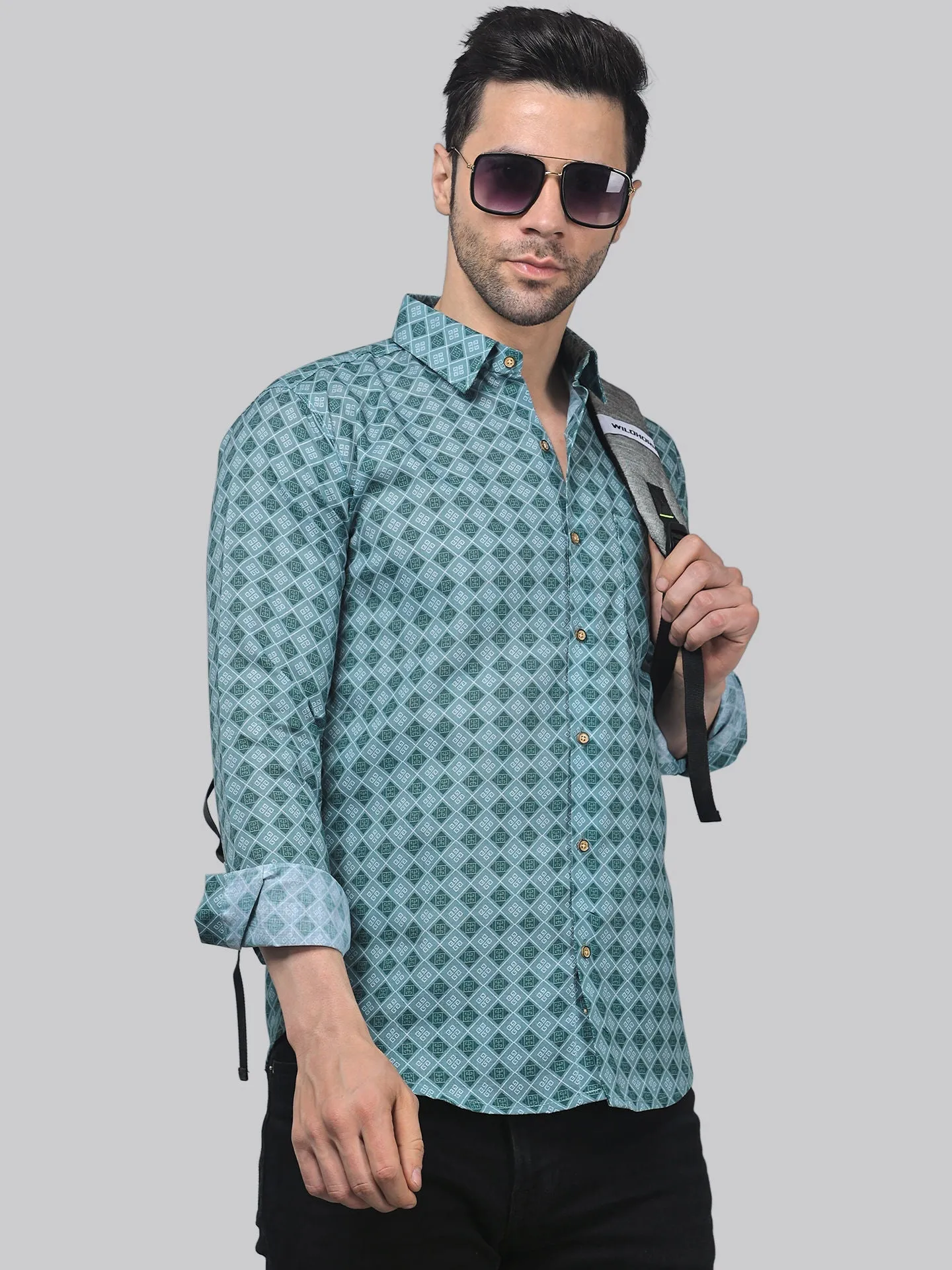 Vivacious Vibes Men's Printed Full Sleeve Cotton Button-Up Shirt For Men