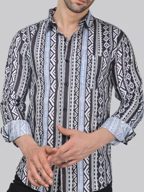 Whimsical Men's Printed Full Sleeve Cotton Dress Shirt For Men