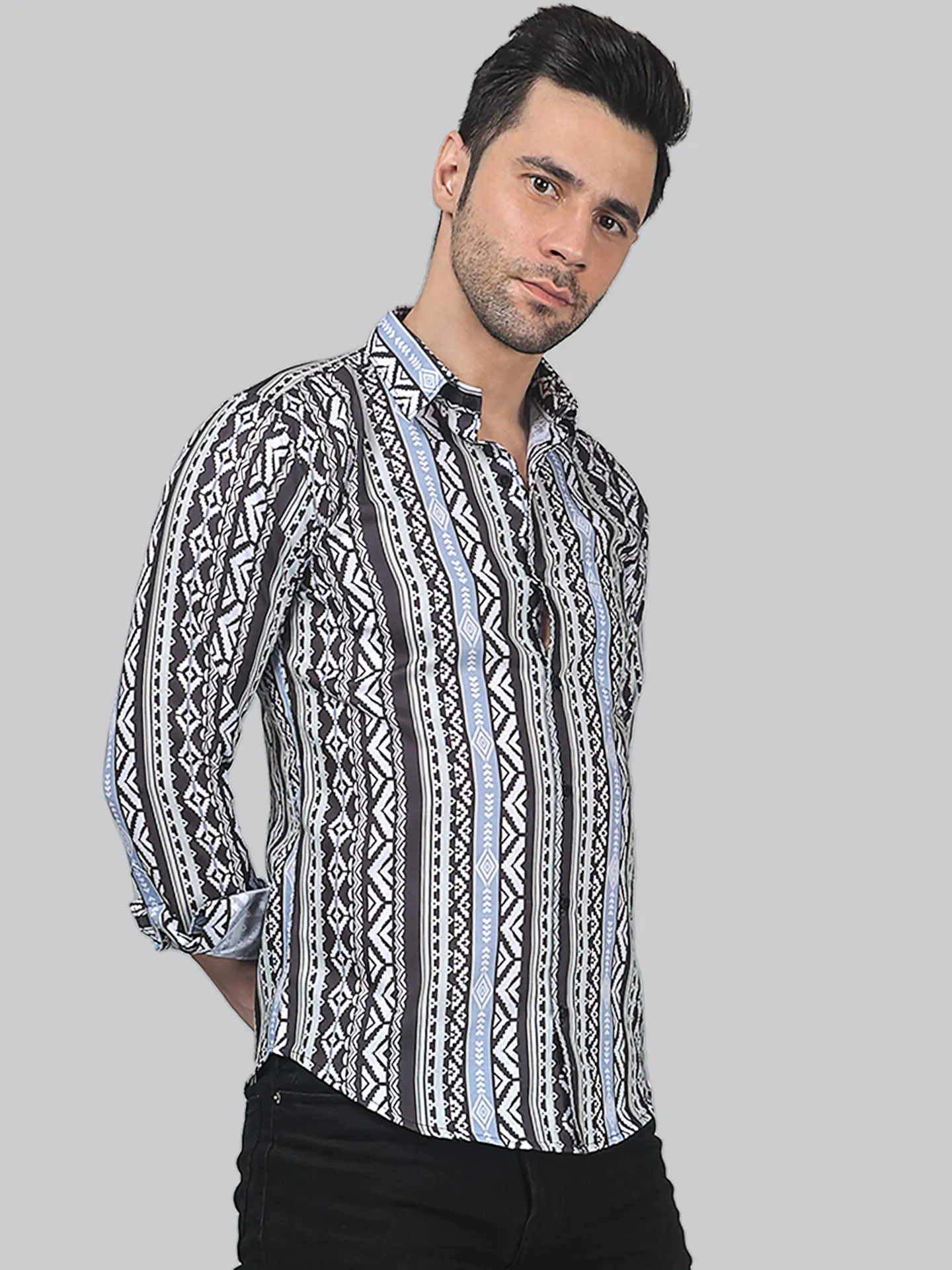 Whimsical Men's Printed Full Sleeve Cotton Dress Shirt For Men