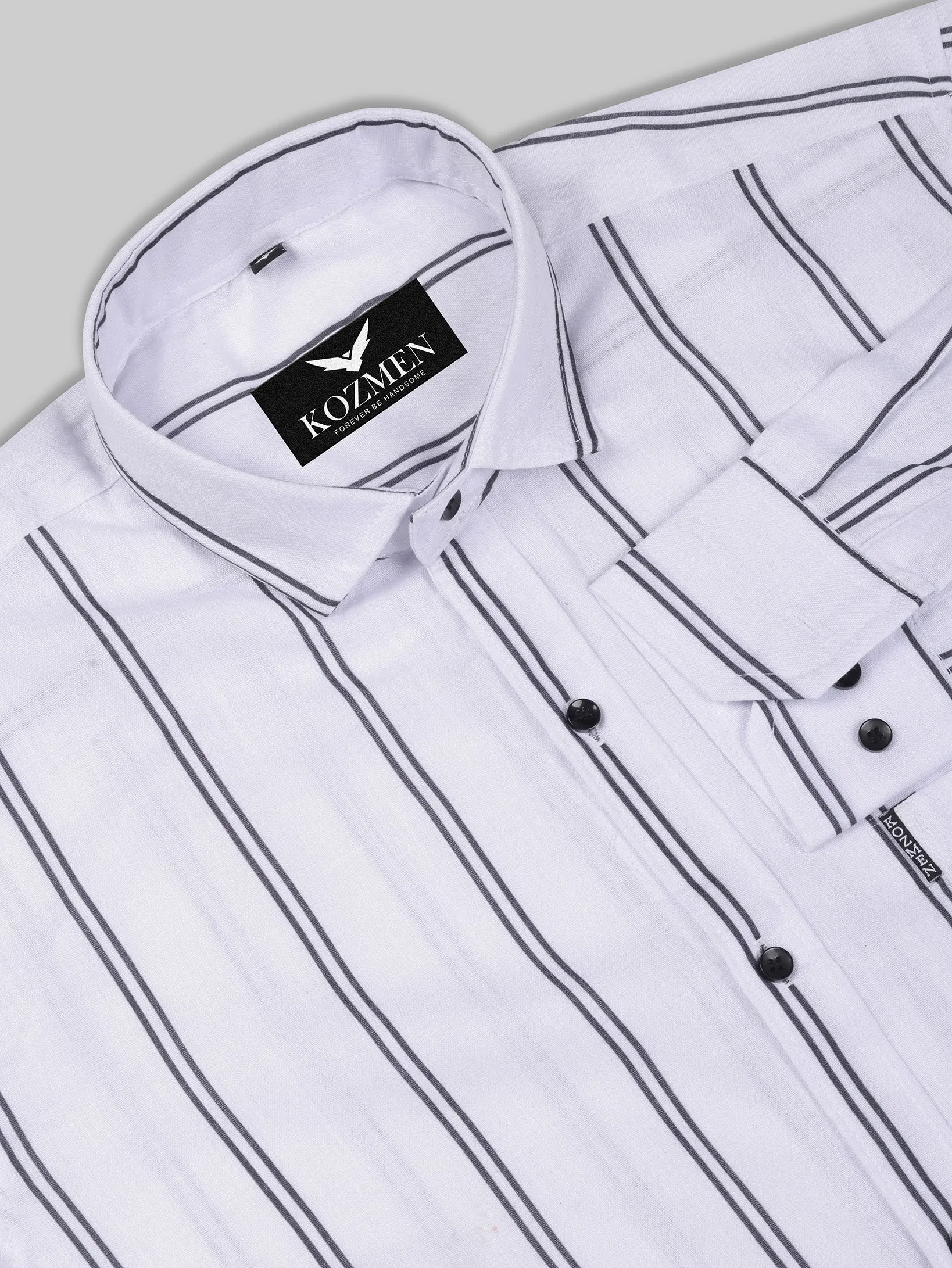 White Color Men Cotton Casual Striped Shirt