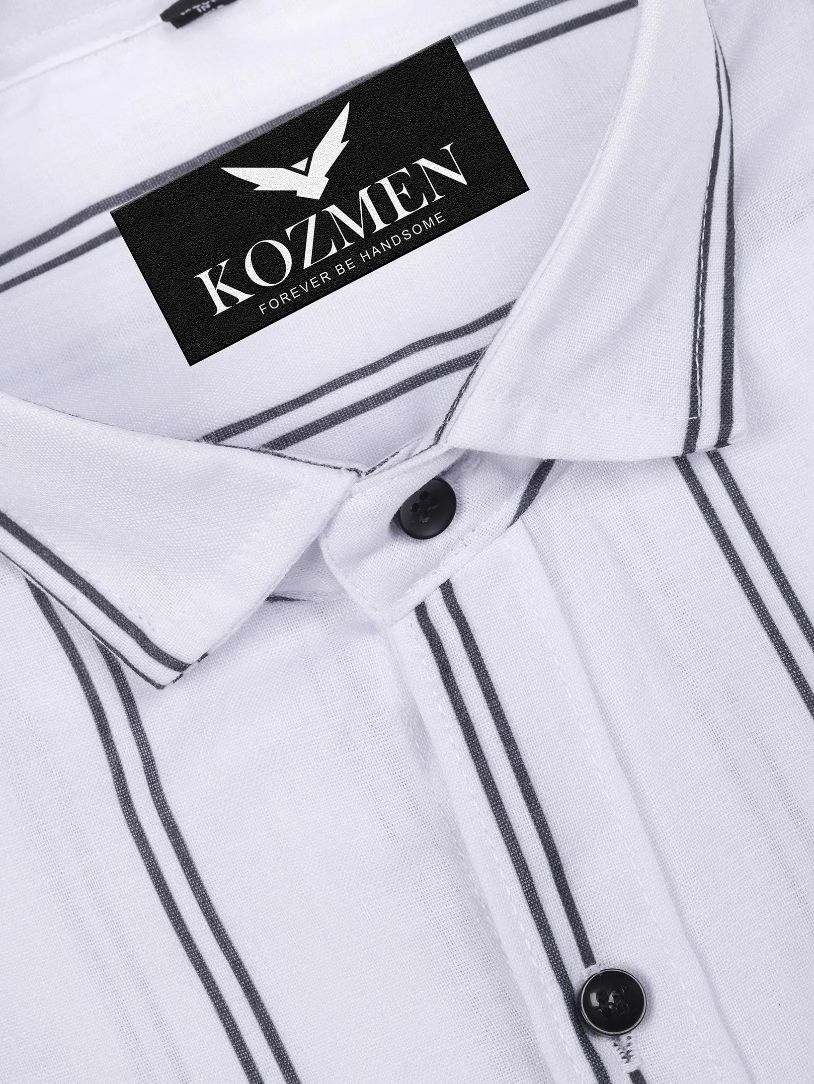 White Color Men Cotton Casual Striped Shirt