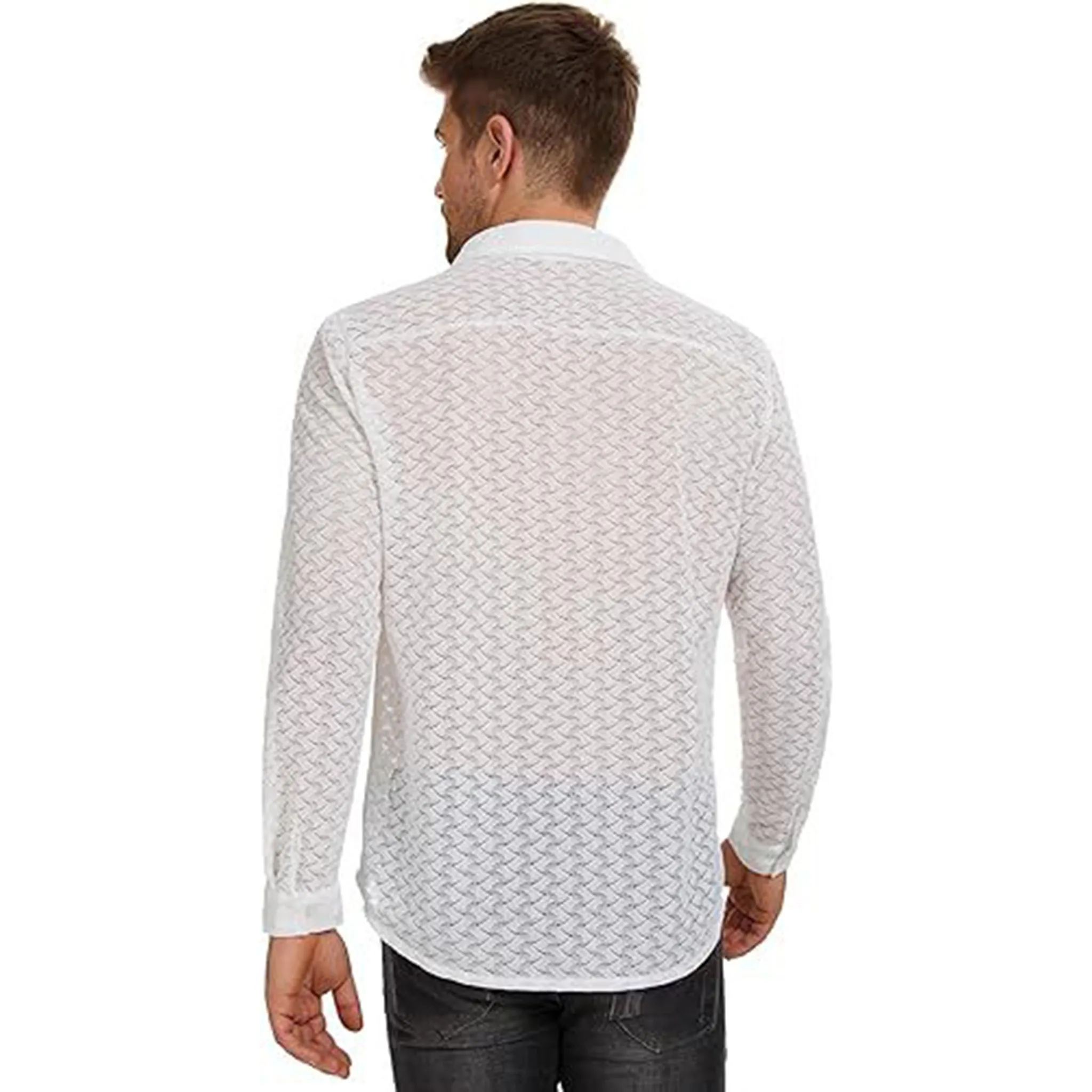 White Crochet Holiday Shirt for men