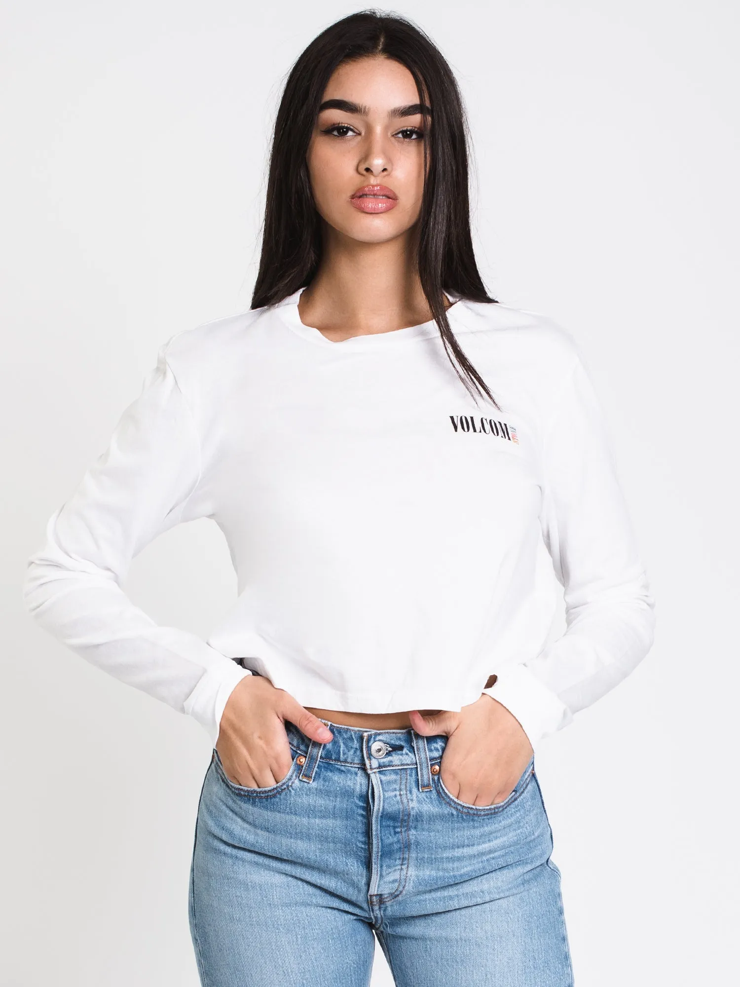 WOMENS VOLCOM STONES LONG SLEEVE TEE - WHITE - CLEARANCE